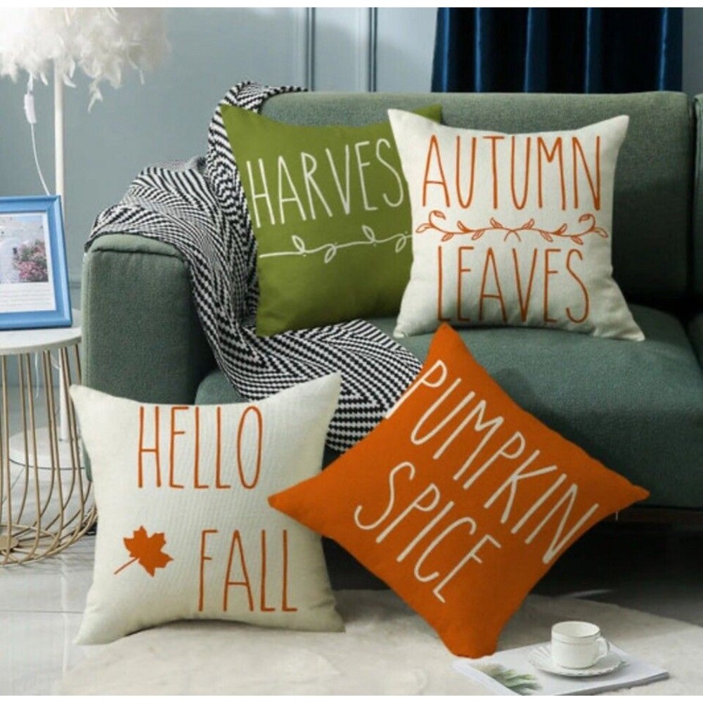 Happy Fall Pumpkin Spice Throw Pillow Covers 18 X 18”Autumn Thanksgiving Farm